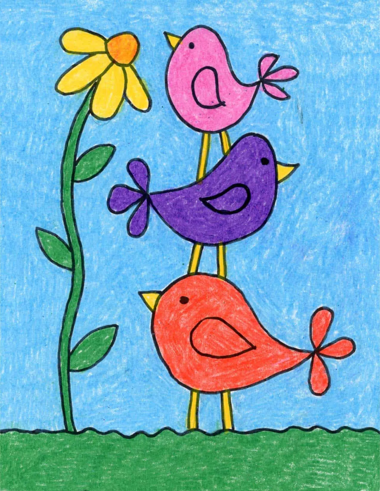 Simple Birds Drawing For Kids | Birds Drawing Tutorial